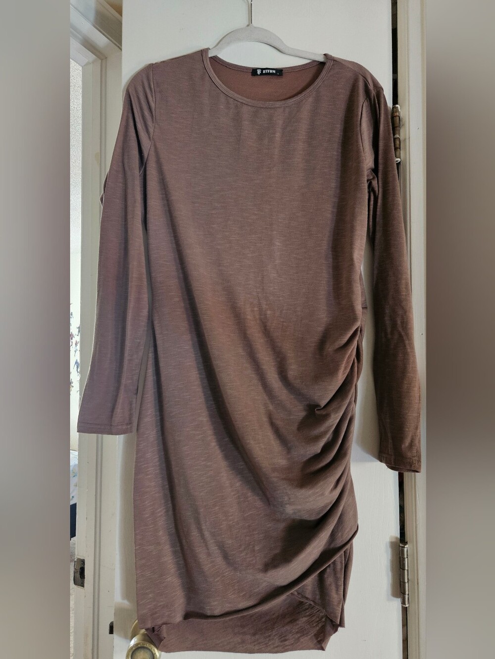 BTFBM Large Brown Ruched Long Sleeve Bodycon Dress
